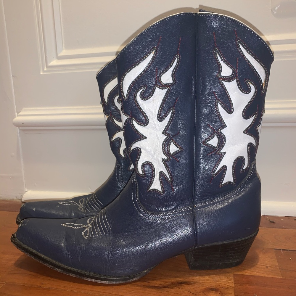 Leather Cowboy Boots - Navy Blue s. 10